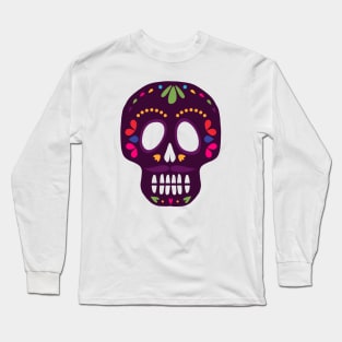 Day of the Dead Colorful Skull Calavera Moustache Long Sleeve T-Shirt